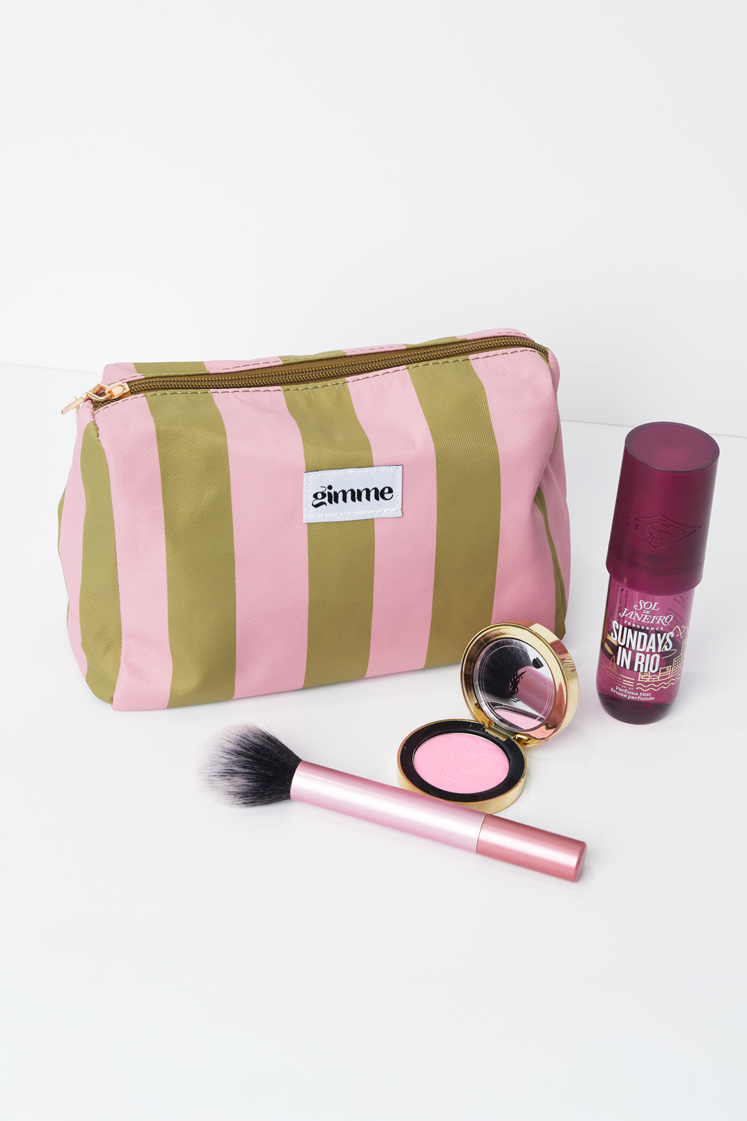 Kosmetiktasche groß Streifen - Pink grün