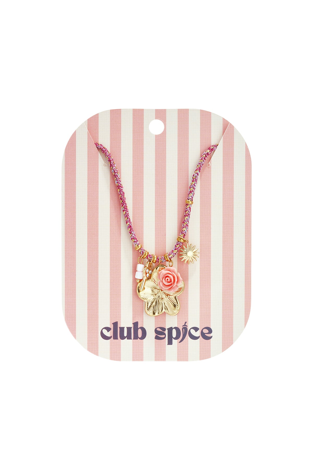 Bunte Kordelkette mit verschiedenen Anhängern in Rosa