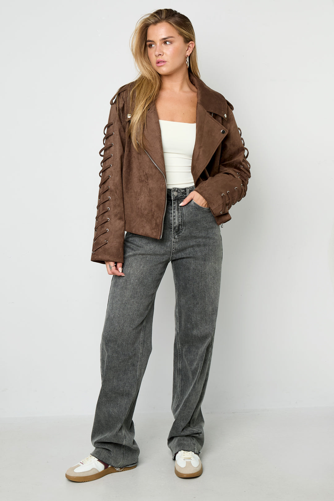 Woven Polyester Fiber Damenjacke Street Style Tie-up