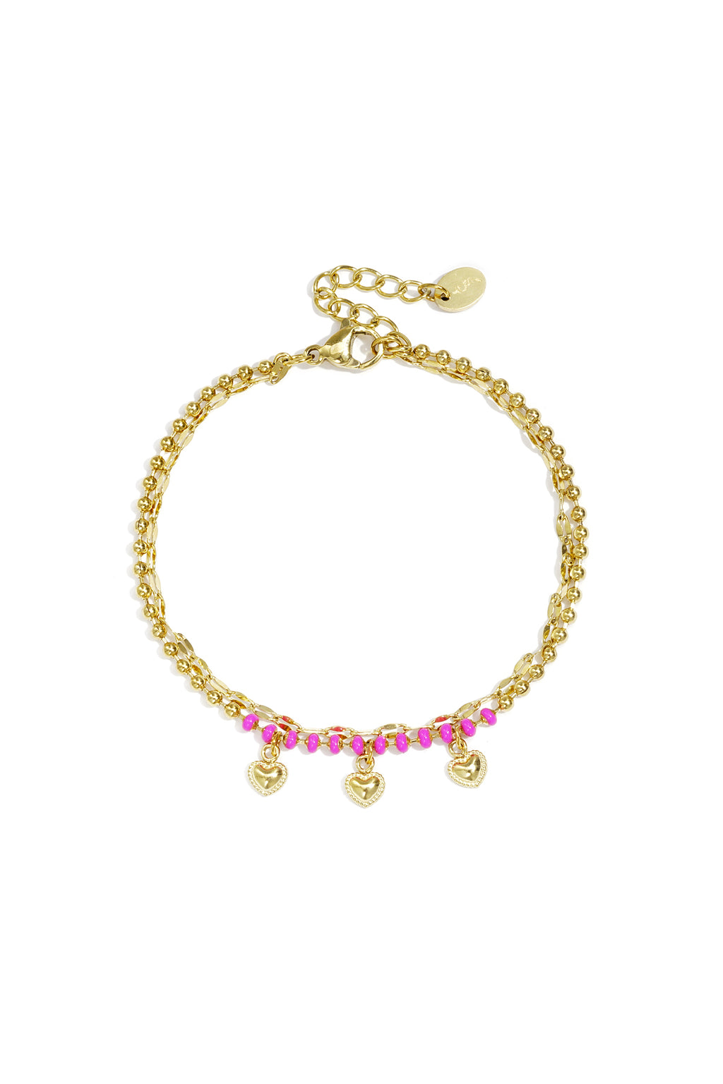 Doppelarmband mit Perlen und Herzanhängern