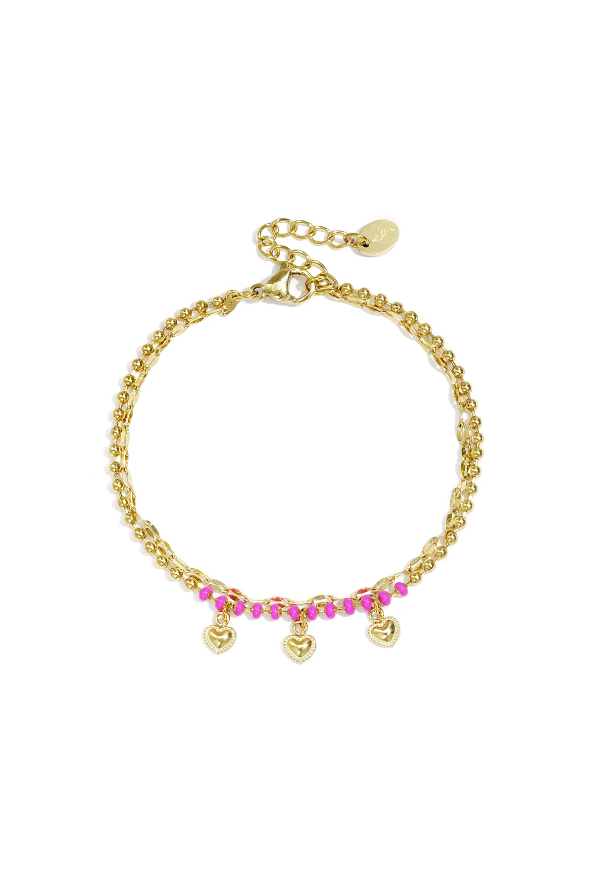 Doppelarmband mit Perlen und Herzanhängern