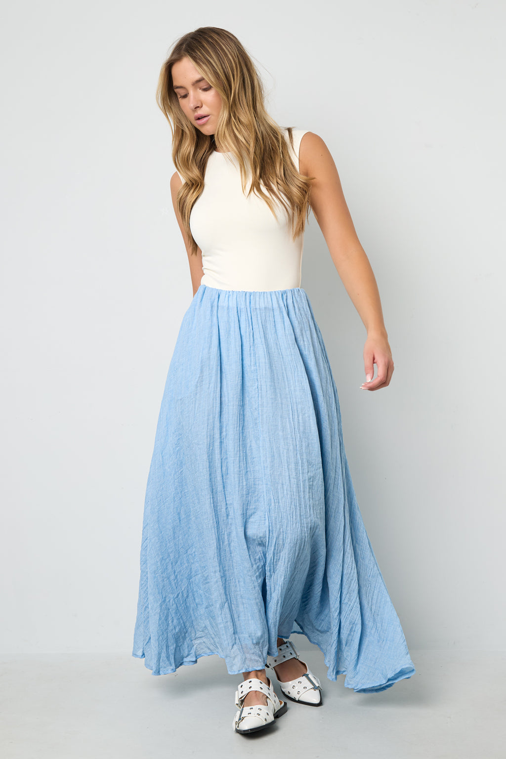 Gewebte Polyesterfaser Damen Maxi Rock Casual Einfarbig