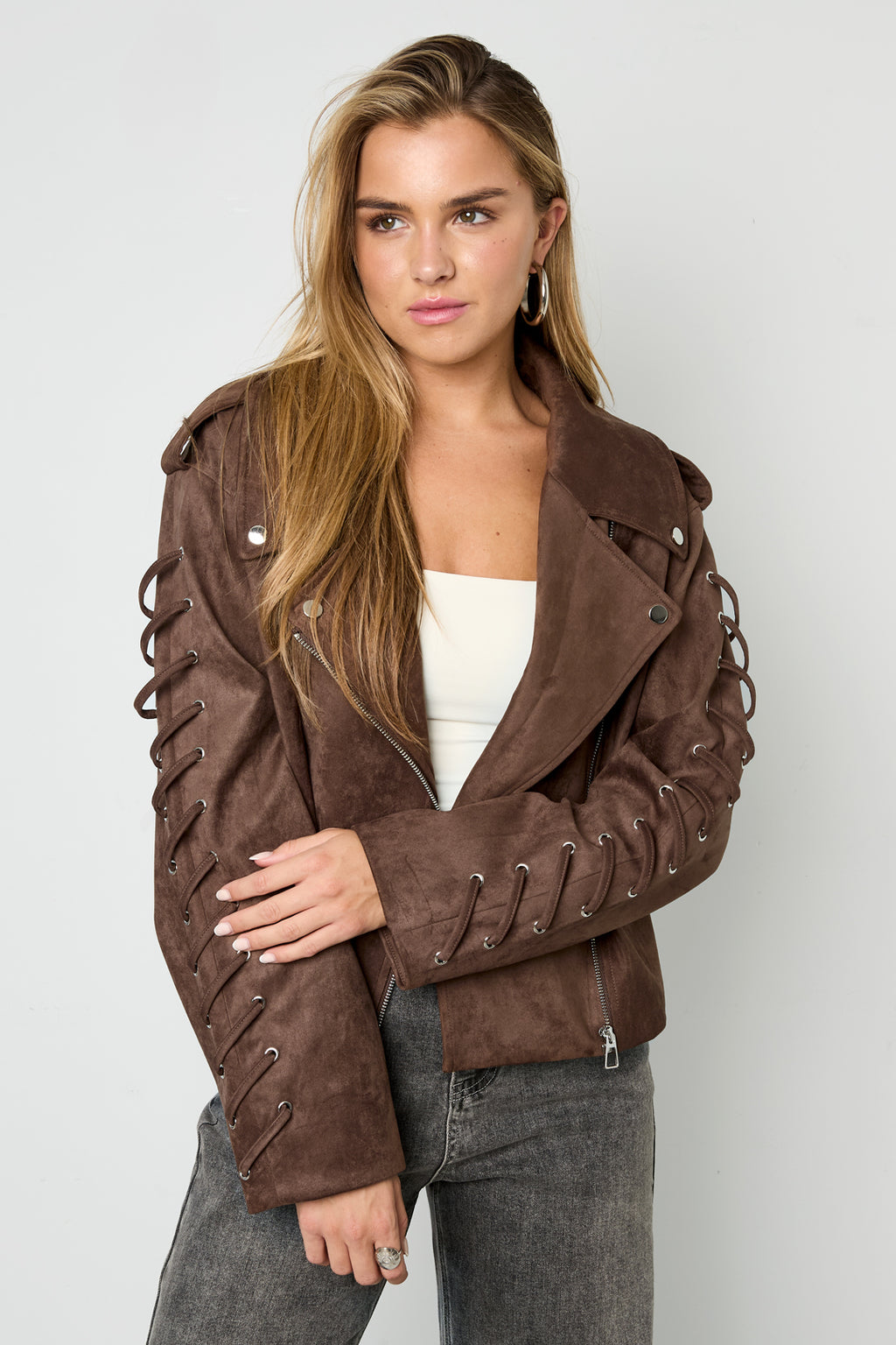 Woven Polyester Fiber Damenjacke Street Style Tie-up