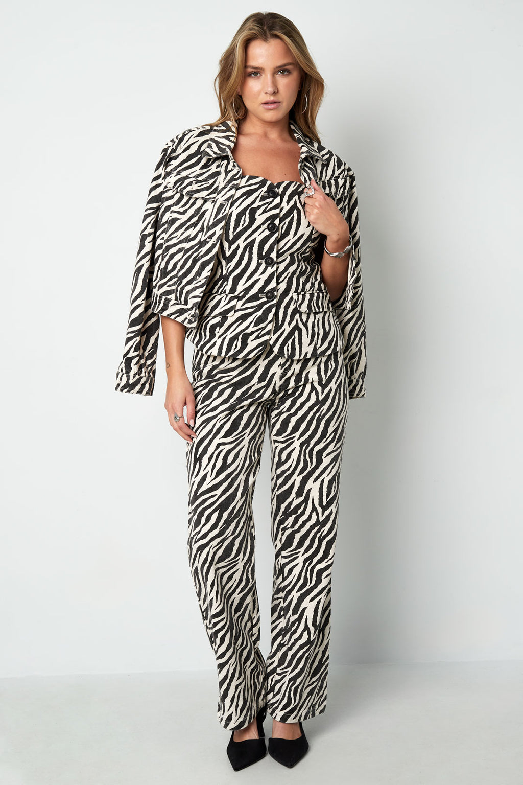 Gewebte Baumwolle Damen Gerade Hose Casual Zebrastreifen