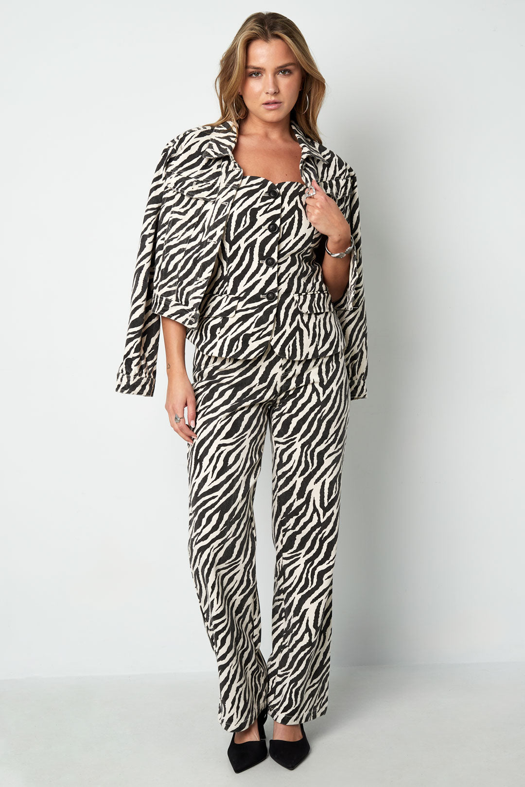 Gewebte Baumwolle Damen Gerade Hose Casual Zebrastreifen