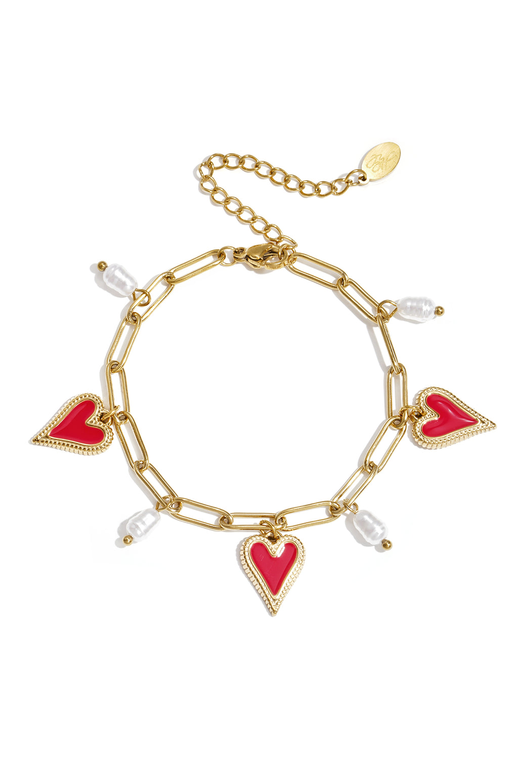 Gliederarmband mit Perlen und Herzanhängern