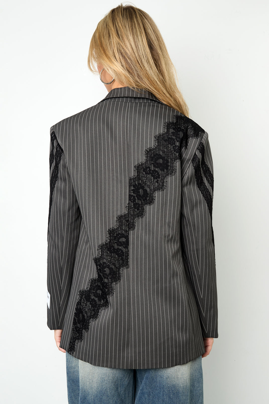 Gewebte Polyesterfaser Damen-Anzug-Set Elegant Streifen Spitzenpaneel