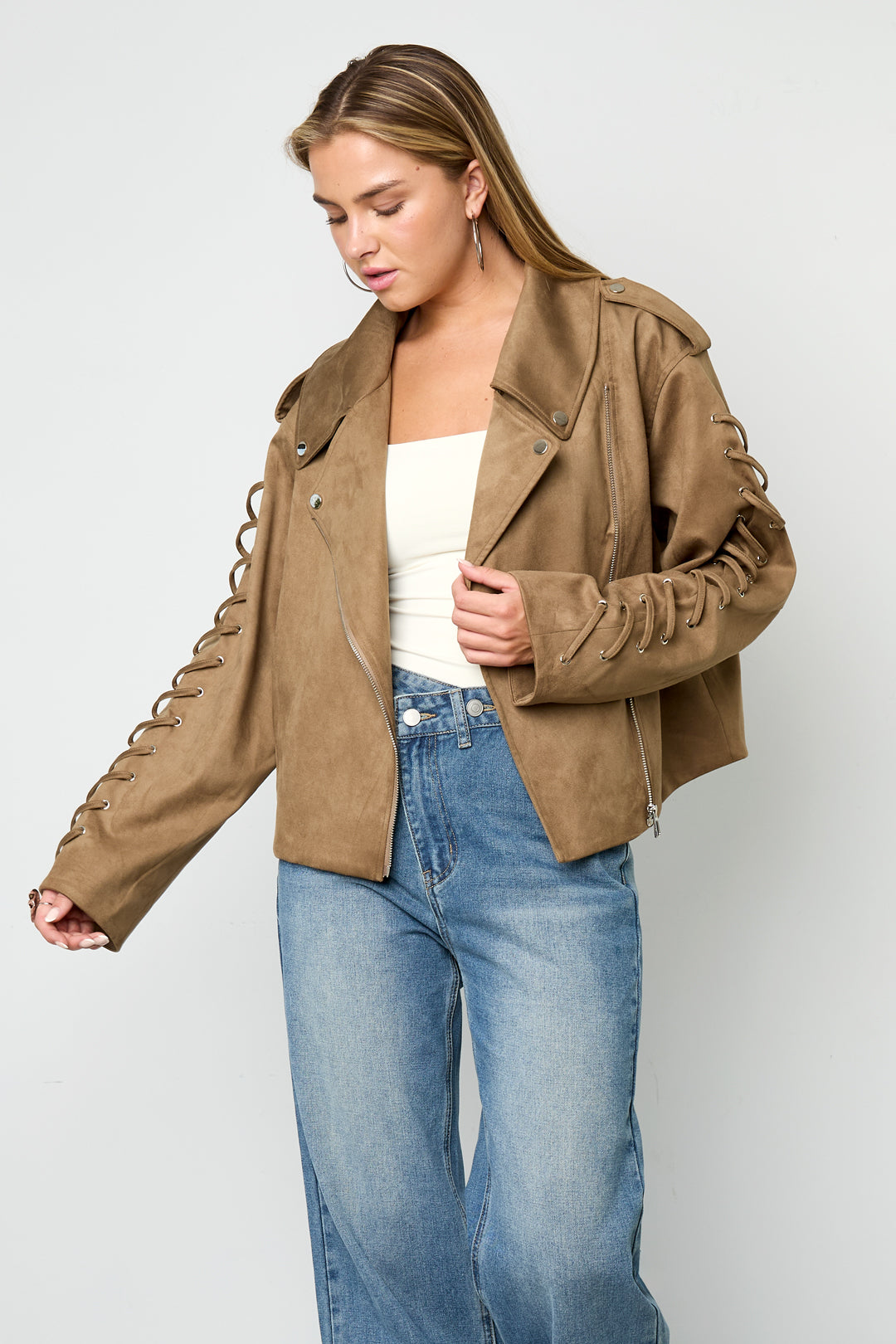 Woven Polyester Fiber Damenjacke Street Style Tie-up