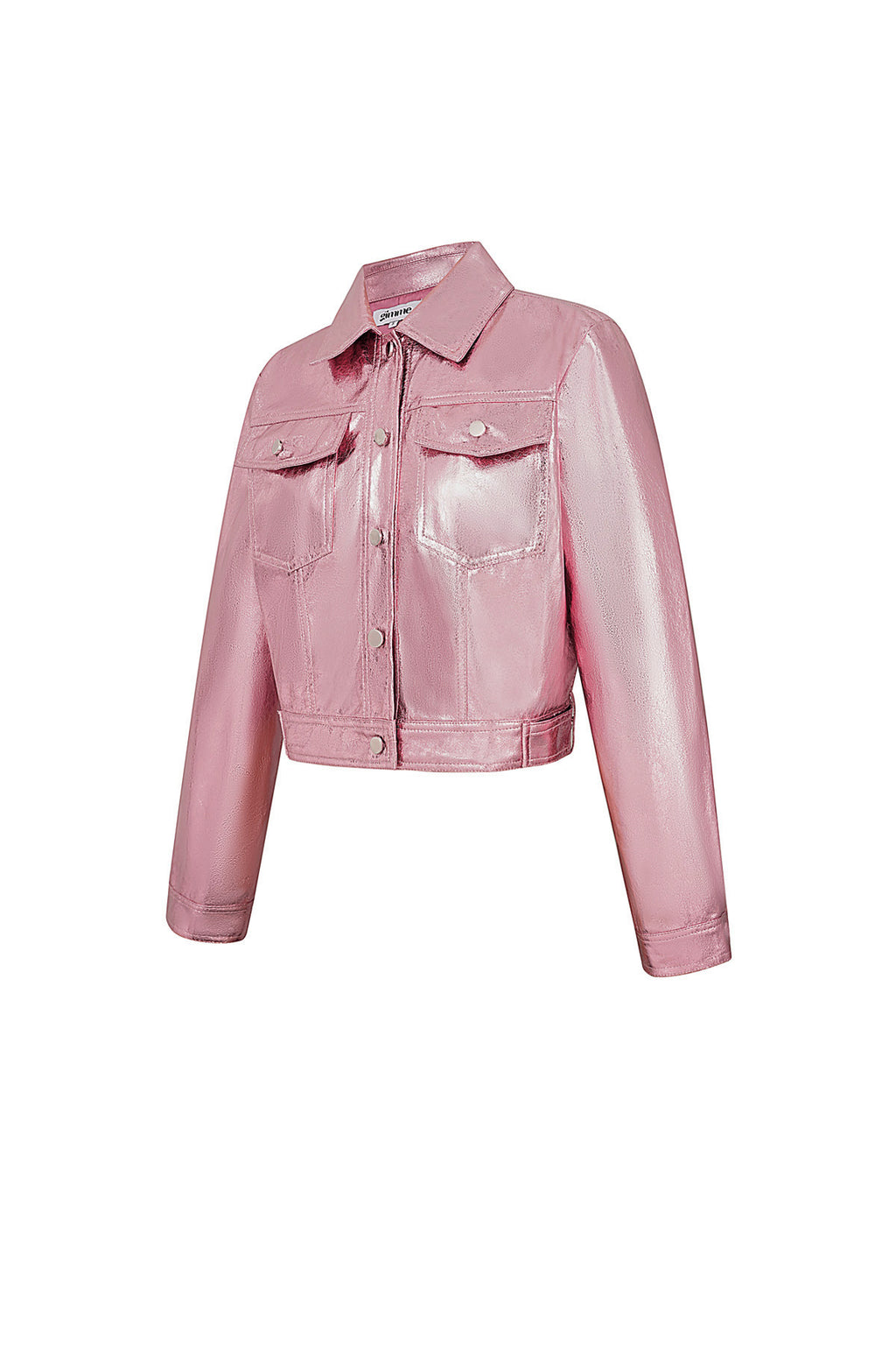 PU Damen Kurze Jacke Glänzende Metallische Oberfläche